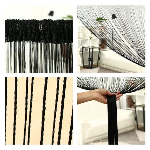 String Curtain Fringe Panel Thread Strip Backdrop Divider for Decor Black - Picture 5 of 6